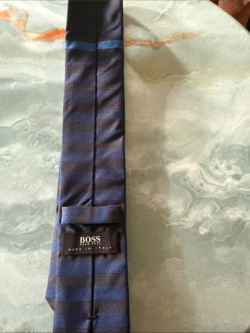 Hugo Boss Navy and Dark Blue Striped Men's Tie